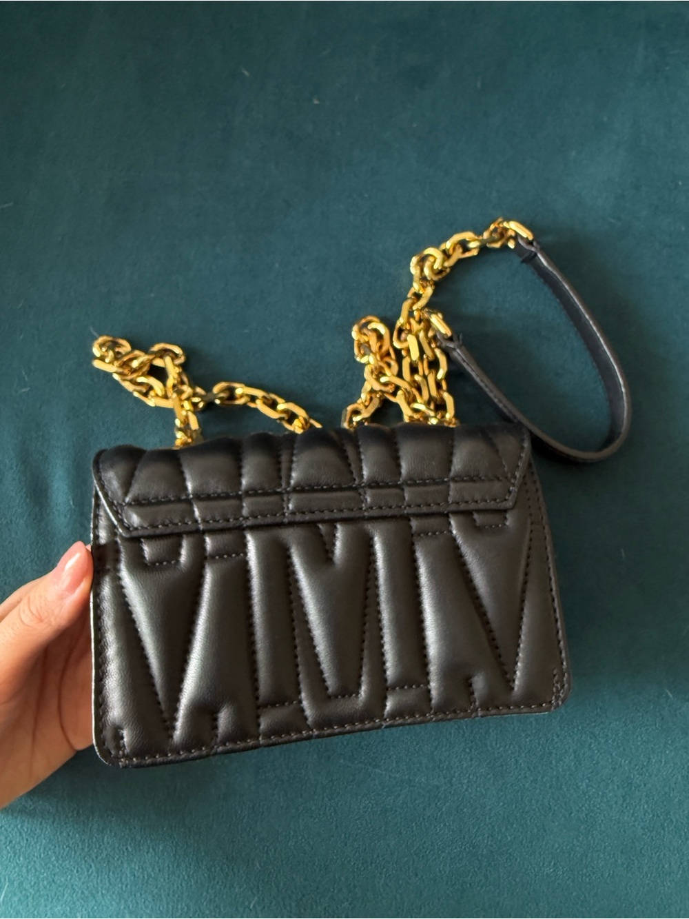 Authentic Moschino Black Quilted Leather Crossbody with Gold 'M' Logo and Chain - Picture 6 of 9
